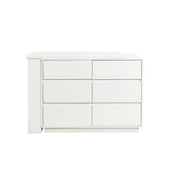 GOODSILO L-Shaped Corner Desk and Vanity Combo with Extendable Tabletop and Six Storage Drawers