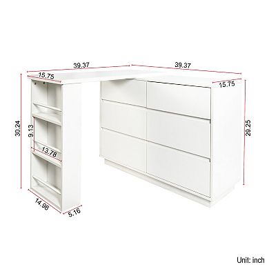 GOODSILO L-Shaped Corner Desk and Vanity Combo with Extendable Tabletop and Six Storage Drawers