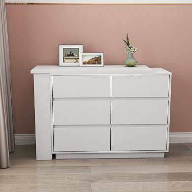 GOODSILO L-Shaped Corner Desk and Vanity Combo with Extendable Tabletop and Six Storage Drawers