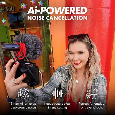 Movo VXR10-AI Shotgun Microphone with AI Noise Cancellation for Cameras, Smartphones, Computers