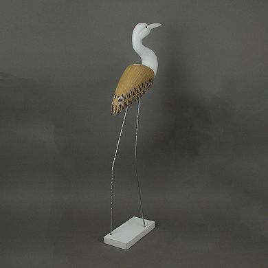 31 Inch Hand Carved White Painted Wood Bird Statue Home Coastal Decor Sculpture