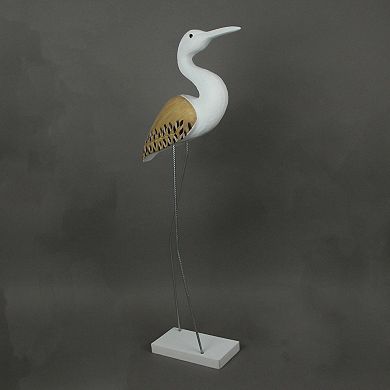 31 Inch Hand Carved White Painted Wood Bird Statue Home Coastal Decor Sculpture