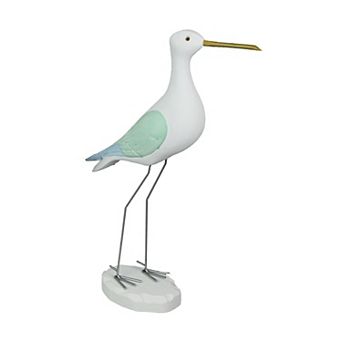 16 Inch Hand Carved White Painted Wood Bird Statue Home Coastal Decor Sculpture