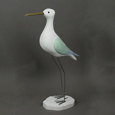 16 Inch Hand Carved White Painted Wood Bird Statue Home Coastal Decor Sculpture