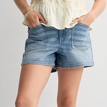 Juniors' SO® High Rise Utility Jean Shorts