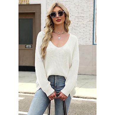 Women’s Fall Loose Fit V-Neck Pullover Sweater