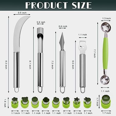 14-Piece Fruit Carving & Melon Baller Set for Sculpting, Cutting, and Slicing