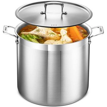 12-qt Stainless Steel Stockpot with Lid, Riveted Handles, Impact-Bonded Base, Oven & Stove Safe