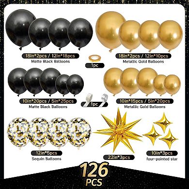 126-Piece Black & Gold Balloon Set for Parties, Birthdays, Graduation & More