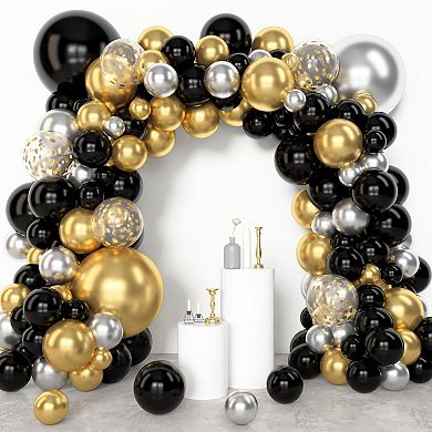 153-Piece Black & Gold Balloon Arch Kit for Parties, Birthdays, New Year & More
