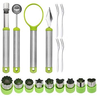 17 pc Melon Baller & Fruit Scooper Set with Cutter, Peeler, and Seed Remove
