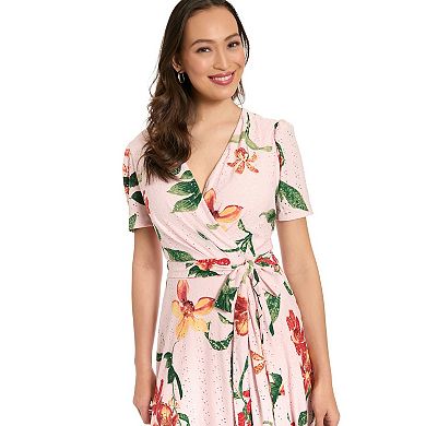 Women's London Times Short Sleeve Ruffle Wrap Dress