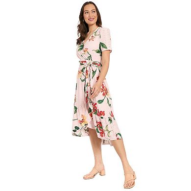 Women's London Times Short Sleeve Ruffle Wrap Dress