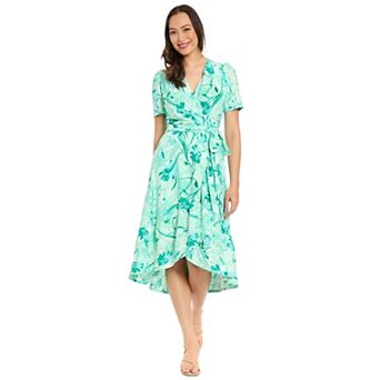 Women's London Times Short Sleeve Ruffle Wrap Dress