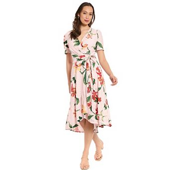 Women's London Times Short Sleeve Ruffle Wrap Dress