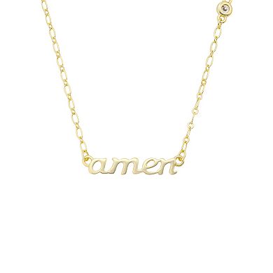 Gratitude & Grace 14k Gold Flash Plated Cubic Zirconia "Amen" Necklace & Cross Earrings Set