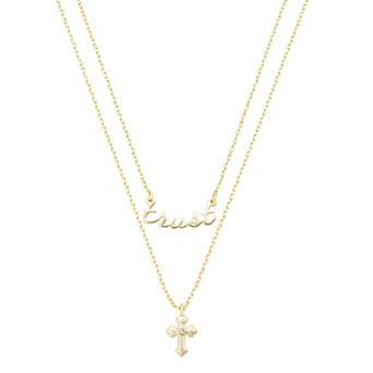 Gratitude & Grace 14k Gold Flash Plated Cubic Zirconia "Trust" & Cross Necklace Set