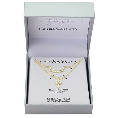 Gratitude & Grace 14k Gold Flash Plated Cubic Zirconia "Trust" & Cross Necklace Set