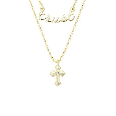 Gratitude & Grace 14k Gold Flash Plated Cubic Zirconia "Trust" & Cross Necklace Set