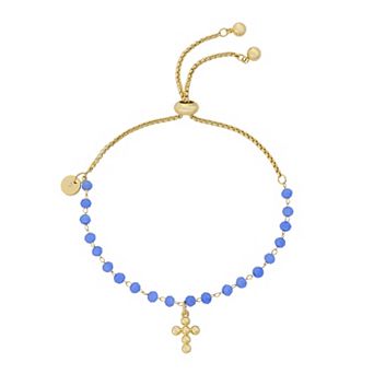 Gratitude & Grace 14K Gold Flash Plated Beaded Cross Bolo Bracelet