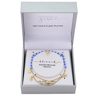 Gratitude & Grace 14K Gold Flash Plated Beaded Cross Bolo Bracelet