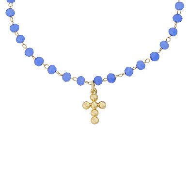 Gratitude & Grace 14K Gold Flash Plated Beaded Cross Bolo Bracelet