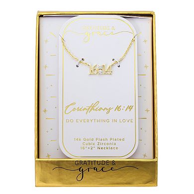 Grace & Gratitude 14k Gold Flash Plated Cubic Zirconia 16:14 Verse Pendant Necklace