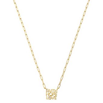 Gratitude & Grace 14K Gold Flash Plated Cubic Zirconia Faith, Hope, Love Pendant Necklace