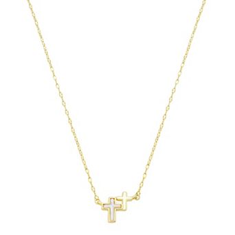 Gratitude & Grace 14k Gold Flash Plated Mother-of-Pearl Cross & Plain Cross Pendant Necklace
