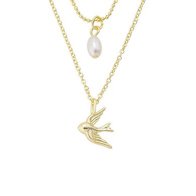 Gratitude & Grace 14k Gold Flash Plated Dove & Simulated Pearl Layered Pendant Necklace