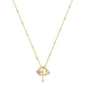 Gratitude & Grace 14k Gold Flash Plated Cross Crystal Pendant Necklace