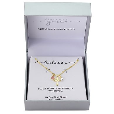 Gratitude & Grace 14k Gold Flash Plated Cross Crystal Pendant Necklace