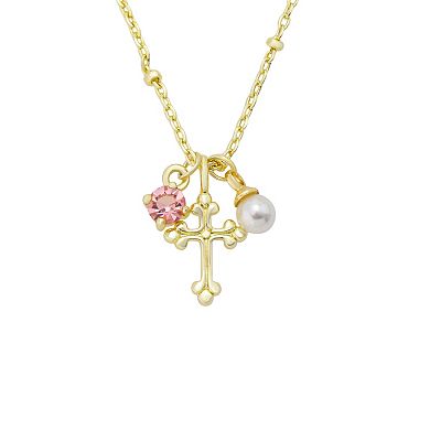 Gratitude & Grace 14k Gold Flash Plated Cross Crystal Pendant Necklace