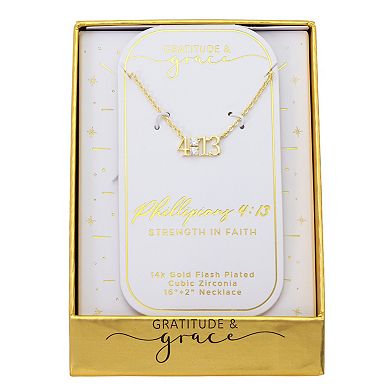 Gratitude & Grace 14k Gold Flash Plated "4:13" Verse Pendant Necklace