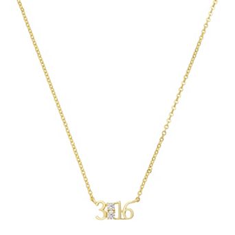 Gratitude & Grace 14k Gold Flash Plated "3:16" Verse Pendant Necklace