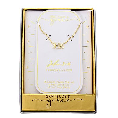 Gratitude & Grace 14k Gold Flash Plated "3:16" Verse Pendant Necklace