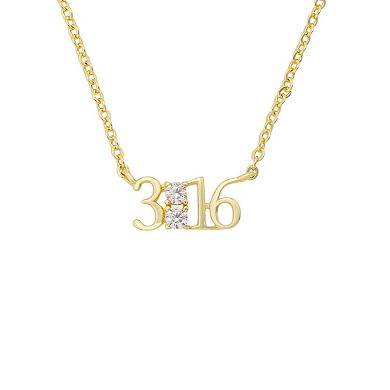 Gratitude & Grace 14k Gold Flash Plated "3:16" Verse Pendant Necklace