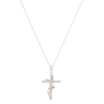 Gratitude & Grace Fine Silver Plated Cubic Zirconia Butterfly & Cross Pendant Necklace