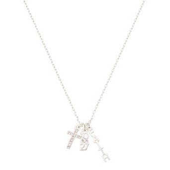 Gratitude & Grace Fine Silver Plated Cubic Zirconia Cross & "Faith" Charm Pendant Necklace