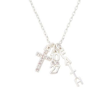 Gratitude & Grace Fine Silver Plated Cubic Zirconia Cross & "Faith" Charm Pendant Necklace