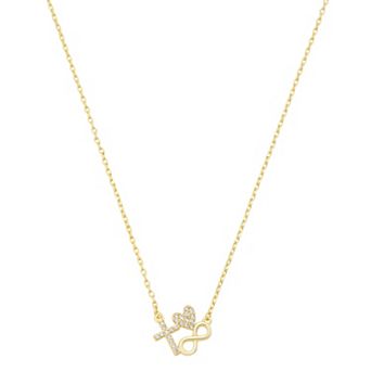 Gratitude & Grace 14k Gold Flash Plated Cubic Zirconia Cross, Heart, Infinity Pendant Necklace