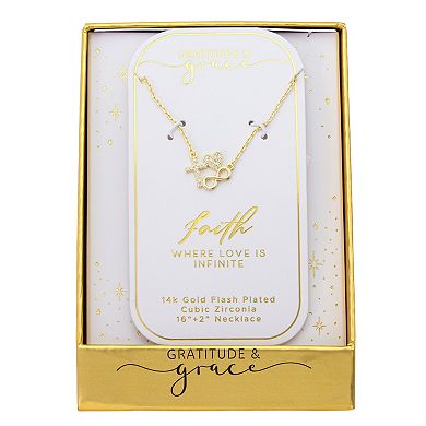 Gratitude & Grace 14k Gold Flash Plated Cubic Zirconia Cross, Heart, Infinity Pendant Necklace