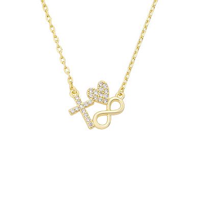 Gratitude & Grace 14k Gold Flash Plated Cubic Zirconia Cross, Heart, Infinity Pendant Necklace