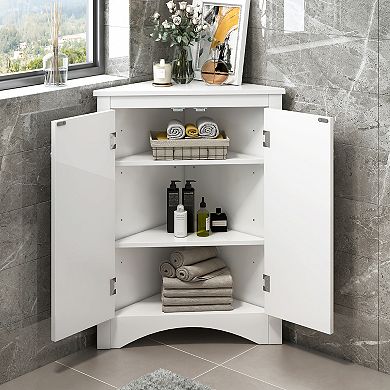 White Triangle Bathroom Storage Cabinet with Adjustable Shelves, 31.5"H