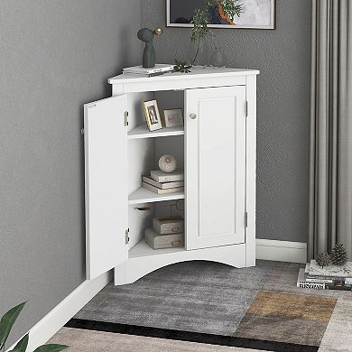 White Triangle Bathroom Storage Cabinet with Adjustable Shelves, 31.5"H