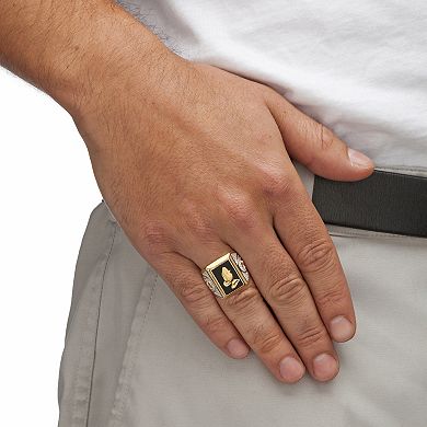 PalmBeach Jewelry Men's Emerald-Cut Genuine Black Onyx Gold-Plated Praying Hands Two-Tone Ring