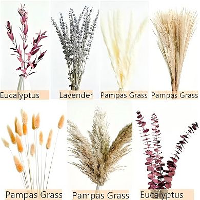 Boho Dried Flower Arrangement: Pampas, Lavender, Eucalyptus, Rabbit Tail for Home Decor