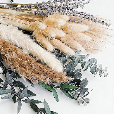 Boho Dried Flower Arrangement: Pampas, Lavender, Eucalyptus, Rabbit Tail for Home Decor