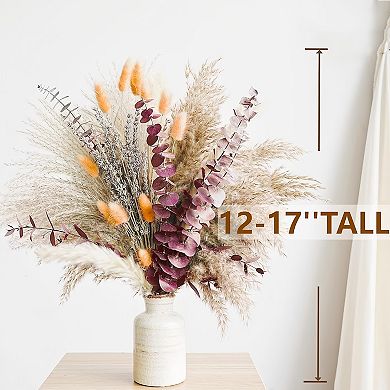Boho Dried Flower Arrangement: Pampas, Lavender, Eucalyptus, Rabbit Tail for Home Decor