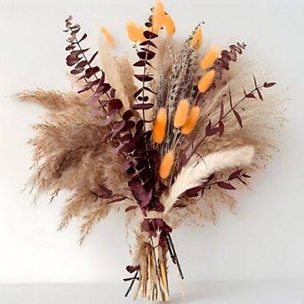 Boho Dried Flower Arrangement: Pampas, Lavender, Eucalyptus, Rabbit Tail for Home Decor